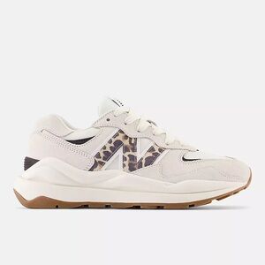 New Balance Women's Cream White Sneakers with Leopard Accent
